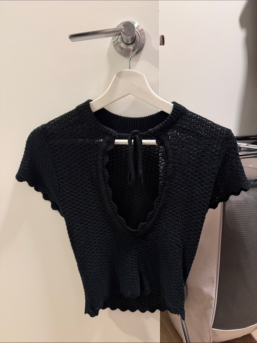 Tiger Mist Black Knit Short-Sleeve Tie-Back Top